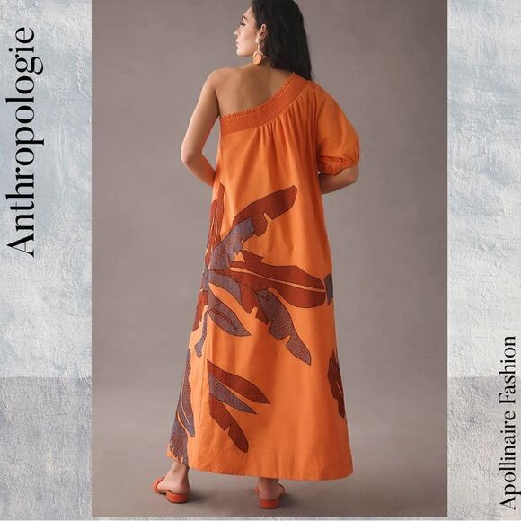 ANTHROPOLOGIE MAEVE ONE SHOULDER EMBROIDERED MAXI DRESS ORANGE SIZE 3X - Picture 6 of 9